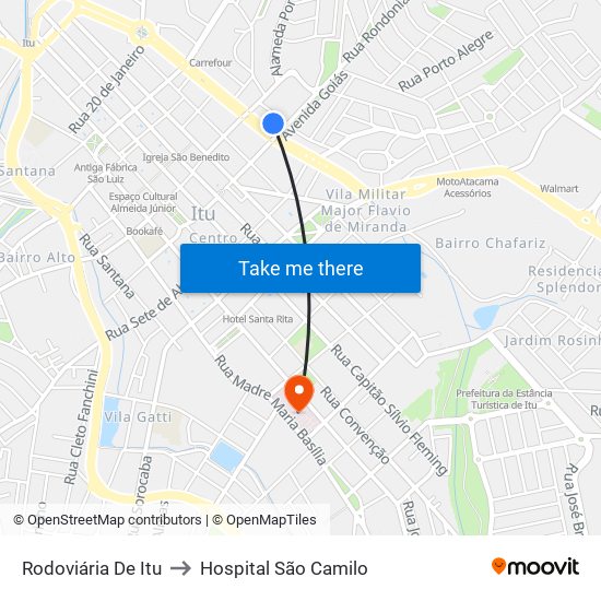 Rodoviária De Itu to Hospital São Camilo map