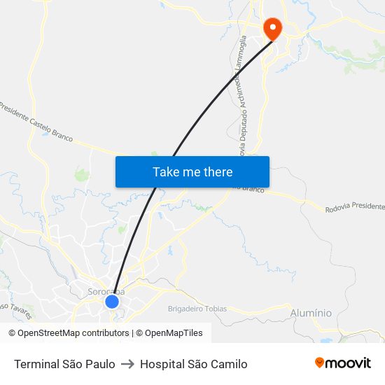 Terminal São Paulo to Hospital São Camilo map