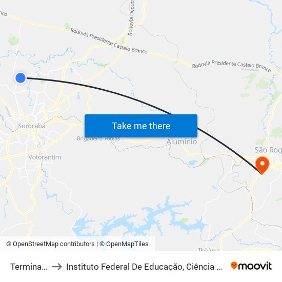 Terminal Vitória Régia to Instituto Federal De Educação, Ciência E Tecnologia De São Paulo - Ifsp - Campus São Roque map