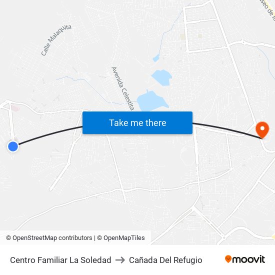 Centro Familiar La Soledad to Cañada Del Refugio map