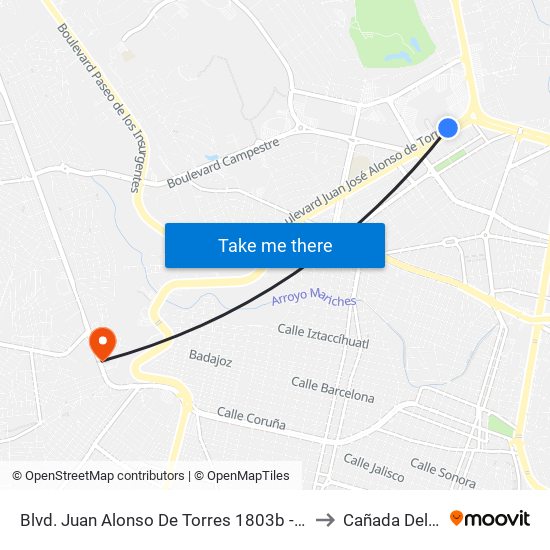 Blvd. Juan Alonso De Torres 1803b - Predio Cerro Gordo to Cañada Del Refugio map