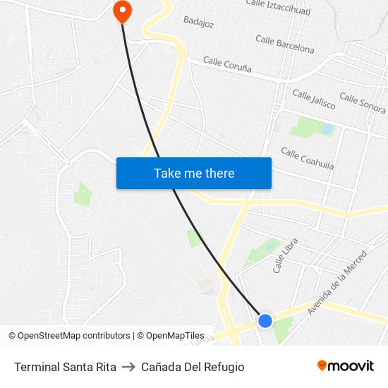 Terminal Santa Rita to Cañada Del Refugio map