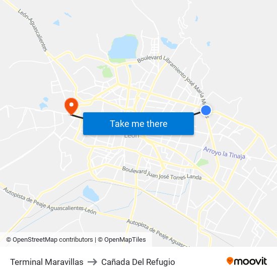 Terminal Maravillas to Cañada Del Refugio map