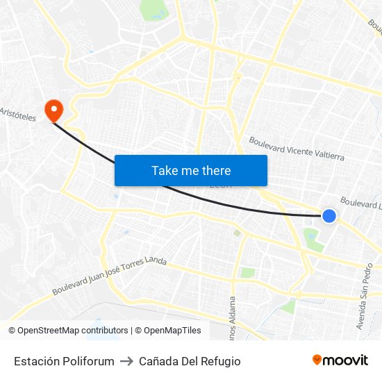 Estación Poliforum to Cañada Del Refugio map