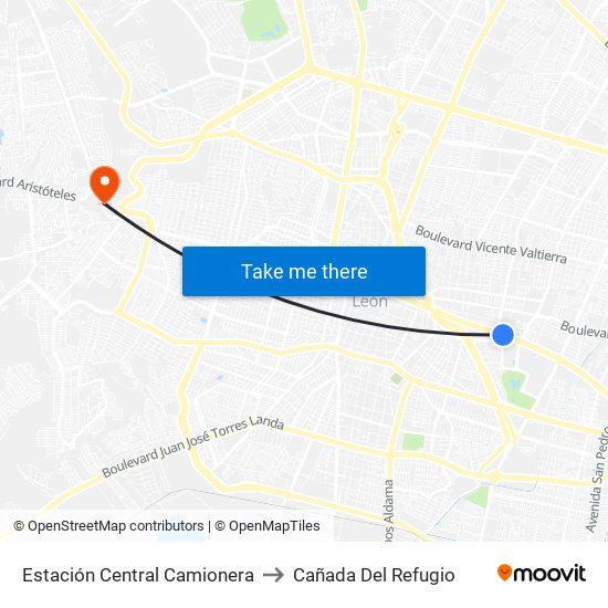 Estación Central Camionera to Cañada Del Refugio map
