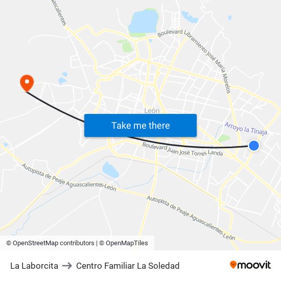 La Laborcita to Centro Familiar La Soledad map