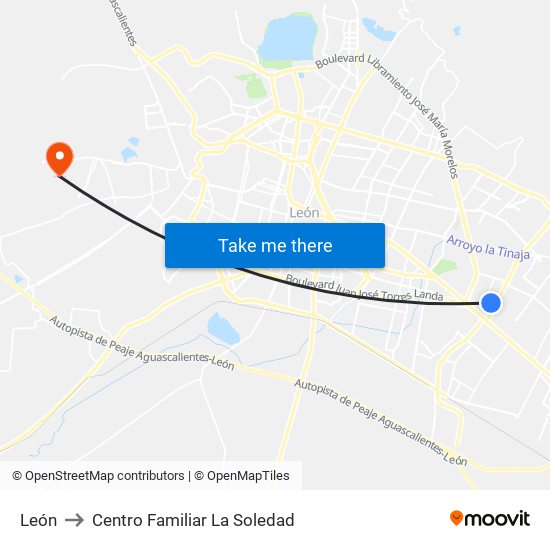 León to Centro Familiar La Soledad map