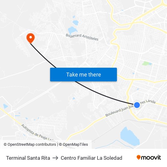 Terminal Santa Rita to Centro Familiar La Soledad map
