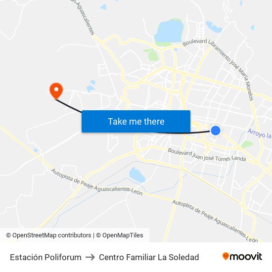 Estación Poliforum to Centro Familiar La Soledad map