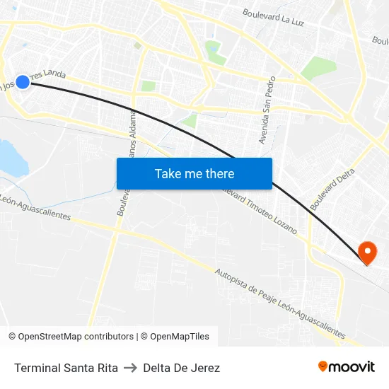 Terminal Santa Rita to Delta De Jerez map