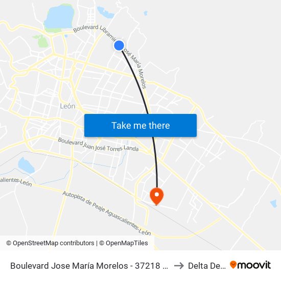 Boulevard Jose María Morelos -  37218 León De Los Aldama to Delta De Jerez map