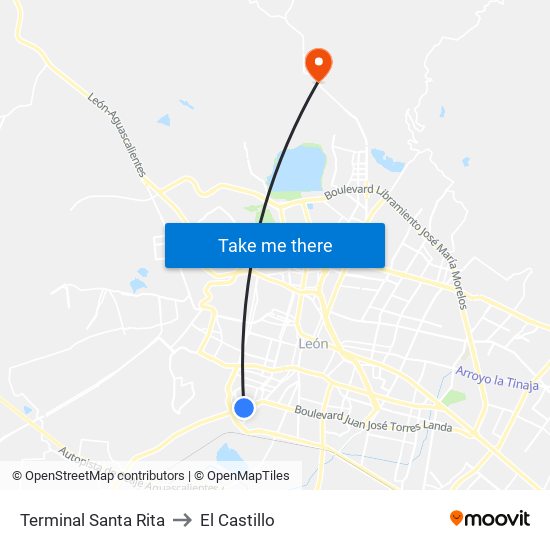 Terminal Santa Rita to El Castillo map