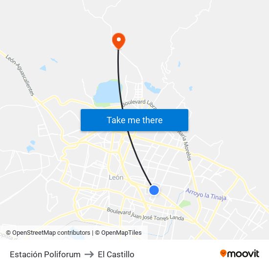 Estación Poliforum to El Castillo map