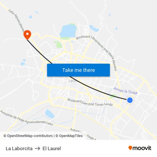La Laborcita to El Laurel map