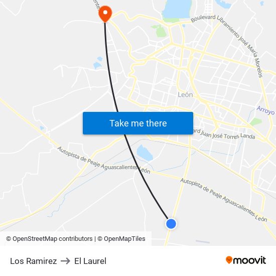 Los Ramirez to El Laurel map