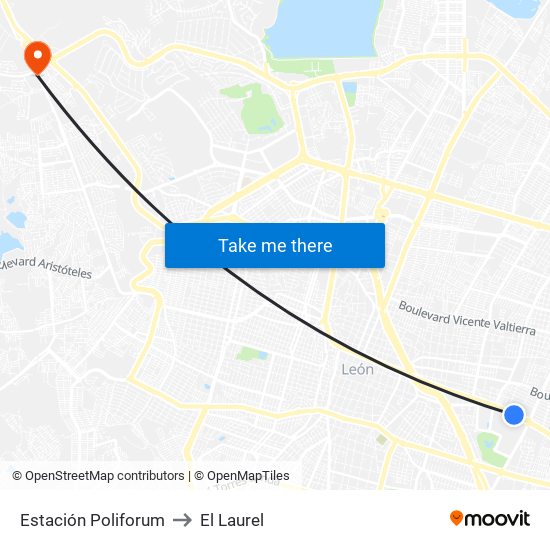Estación Poliforum to El Laurel map