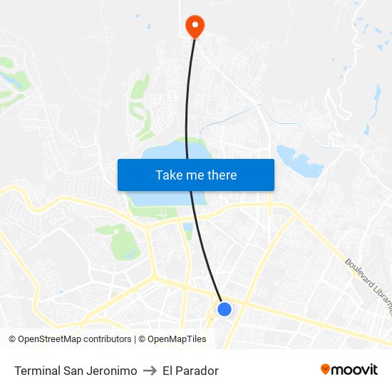 Terminal San Jeronimo to El Parador map