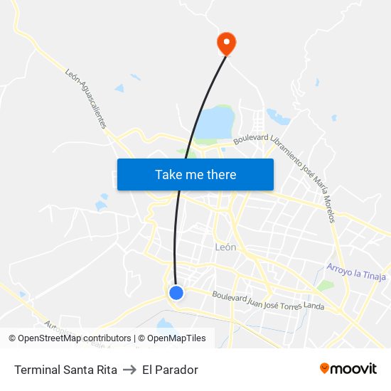 Terminal Santa Rita to El Parador map