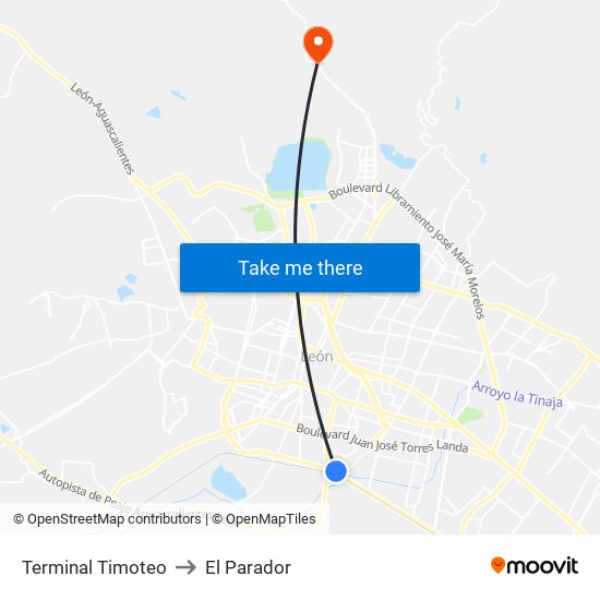 Terminal Timoteo to El Parador map