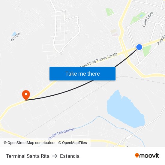 Terminal Santa Rita to Estancia map