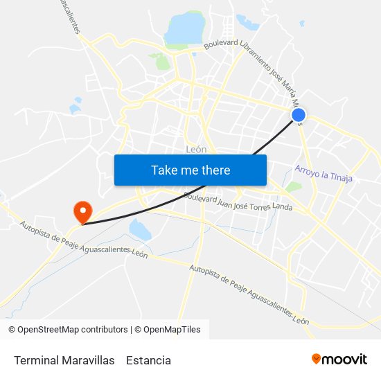 Terminal Maravillas to Estancia map