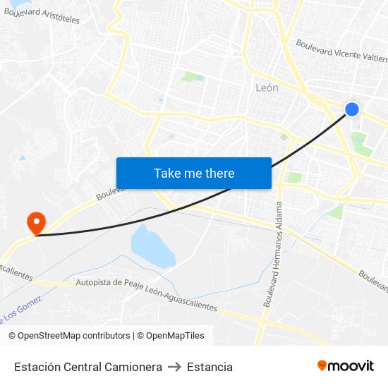 Estación Central Camionera to Estancia map