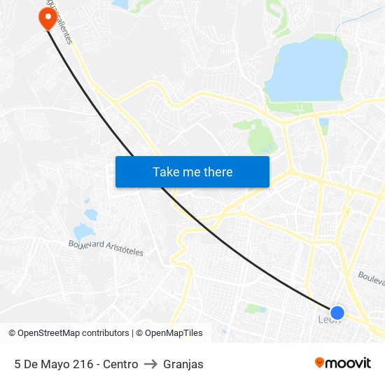 5 De Mayo 216 - Centro to Granjas map