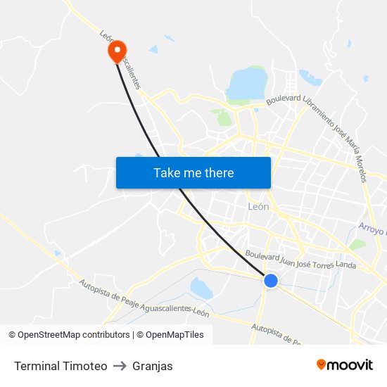 Terminal Timoteo to Granjas map