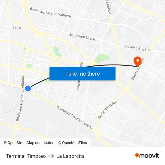 Terminal Timoteo to La Laborcita map