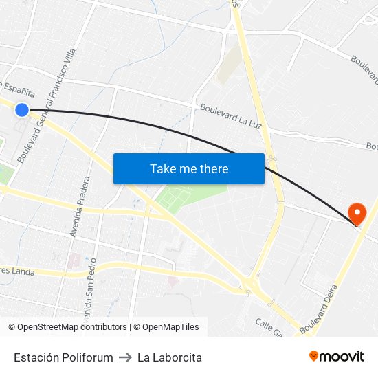 Estación Poliforum to La Laborcita map