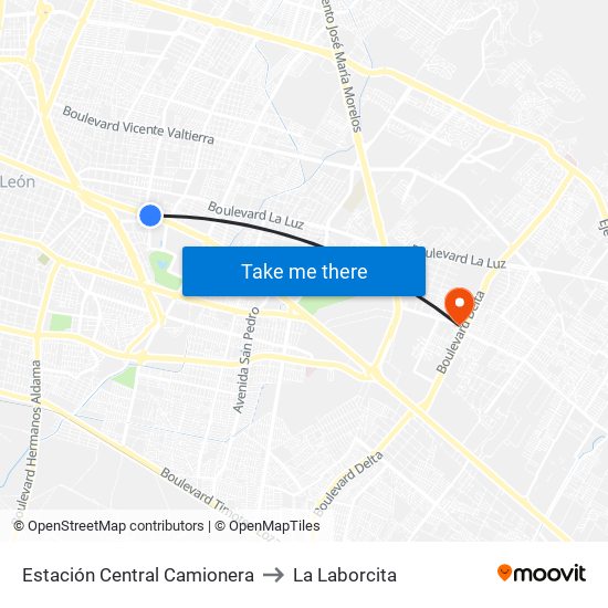 Estación Central Camionera to La Laborcita map