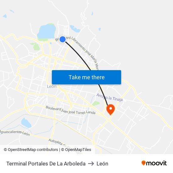 Terminal Portales De La Arboleda to León map