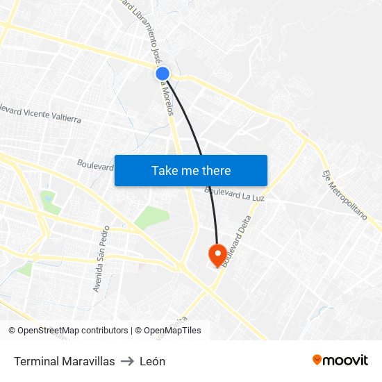 Terminal Maravillas to León map