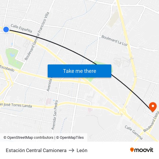 Estación Central Camionera to León map