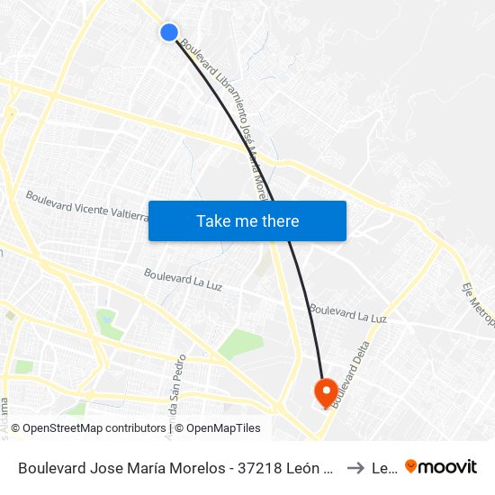 Boulevard Jose María Morelos -  37218 León De Los Aldama to León map