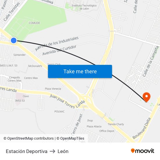 Estación Deportiva to León map