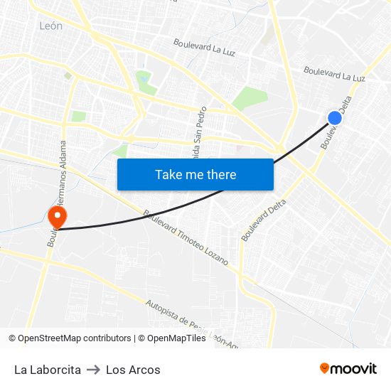 La Laborcita to Los Arcos map