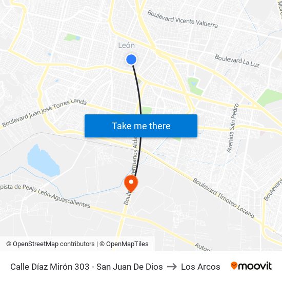 Calle Díaz Mirón 303 - San Juan De Dios to Los Arcos map