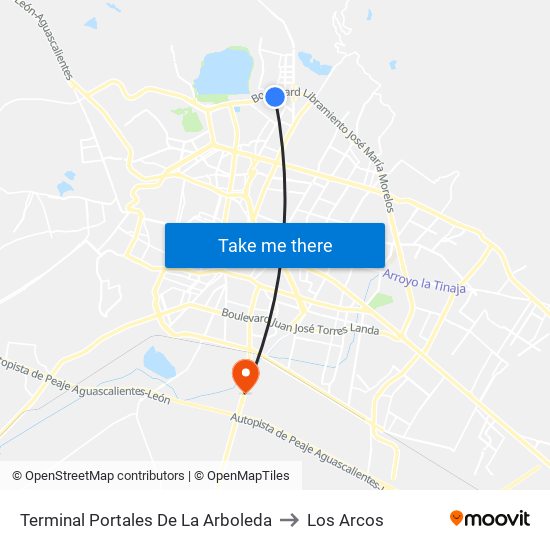 Terminal Portales De La Arboleda to Los Arcos map