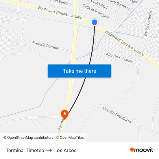Terminal Timoteo to Los Arcos map