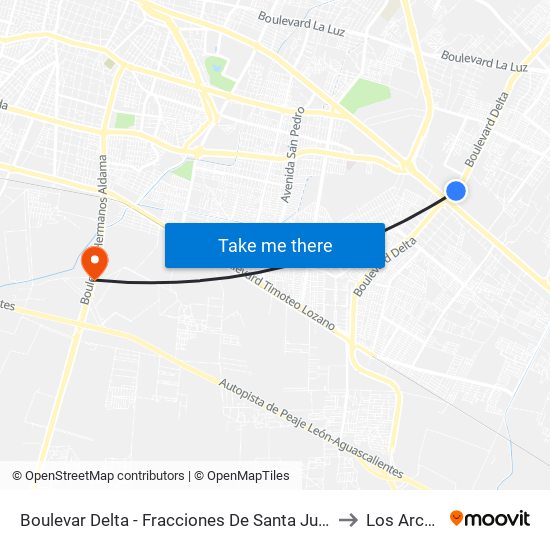 Boulevar Delta -  Fracciones De Santa Julia to Los Arcos map