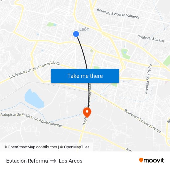 Estación Reforma to Los Arcos map