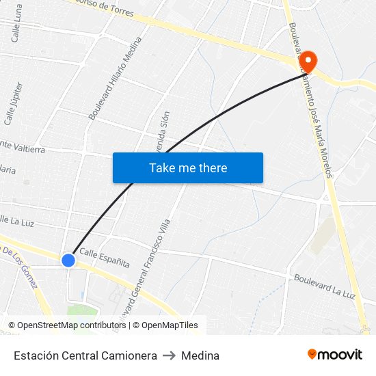 Estación Central Camionera to Medina map