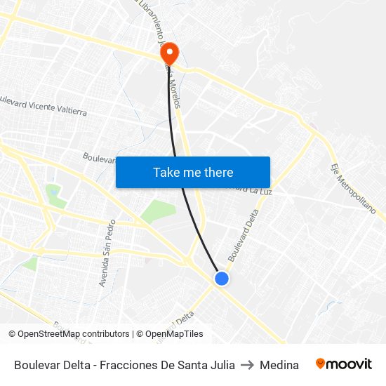 Boulevar Delta -  Fracciones De Santa Julia to Medina map