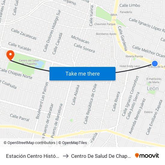 Estación Centro Histórico to Centro De Salud De Chapalita map