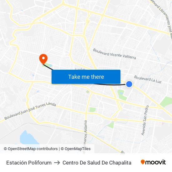 Estación Poliforum to Centro De Salud De Chapalita map