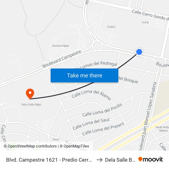 Blvd. Campestre 1621 - Predio Cerro Gordo to Dela Salle Bajio map