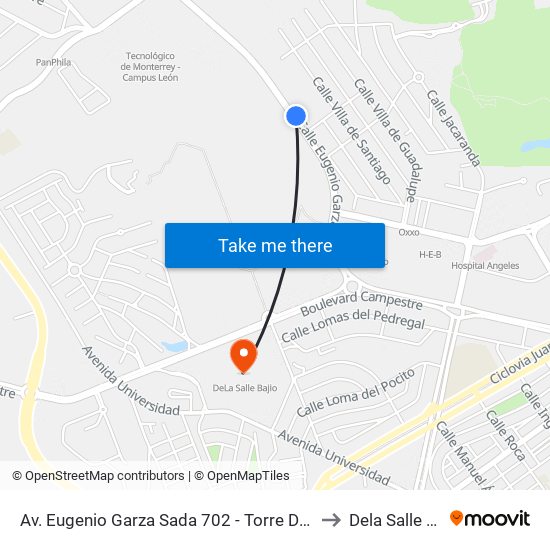 Av. Eugenio Garza Sada 702 - Torre De Cumbres to Dela Salle Bajio map