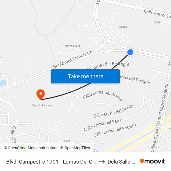 Blvd. Campestre 1701 - Lomas Del Campestre to Dela Salle Bajio map