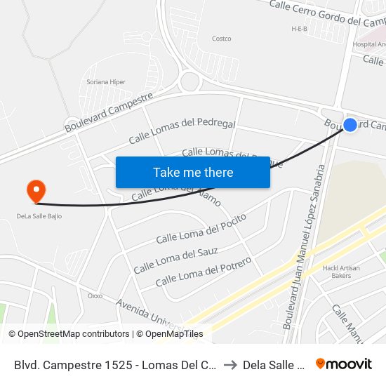 Blvd. Campestre 1525 - Lomas Del Campestre to Dela Salle Bajio map